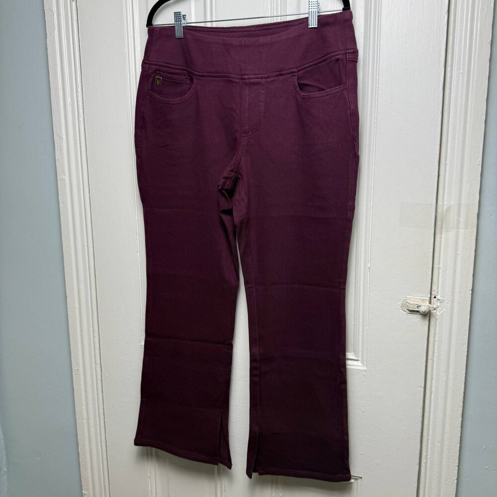 Belle by Kim Gravel Flexibelle Pants Womens 14P Winetasting Maroon Split Bootcut